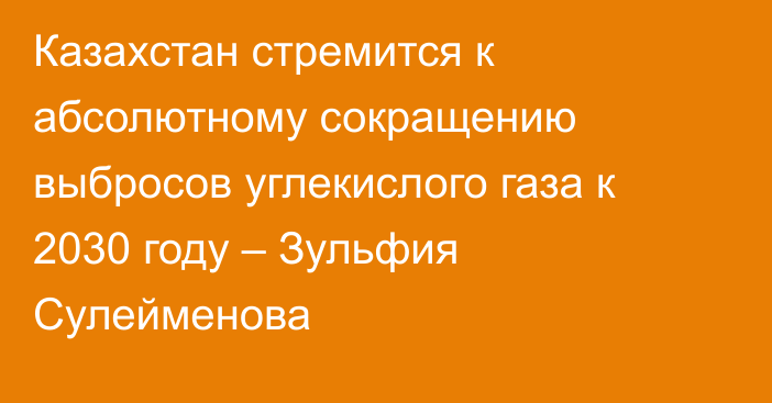 Казахстан стремится к абсолютному сокращению выбросов углекислого газа к 2030 году – Зульфия Сулейменова