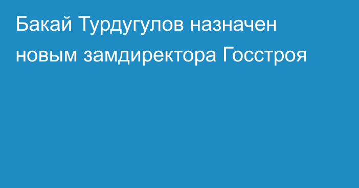 Бакай Турдугулов назначен новым замдиректора Госстроя