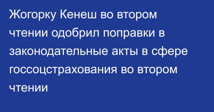 Жогорку Кенеш во втором чтении одобрил поправки в законодательные акты в сфере госсоцстрахования во втором чтении