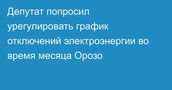 Депутат попросил урегулировать график отключений электроэнергии во время месяца Орозо