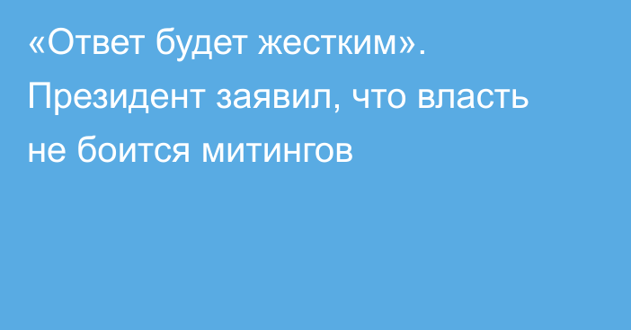 «Ответ будет жестким». Президент заявил, что власть не боится митингов