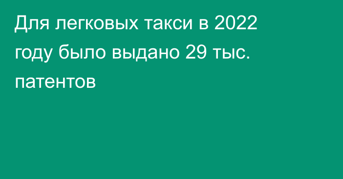 Для легковых такси в 2022 году было выдано 29 тыс. патентов