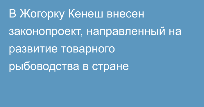 В Жогорку Кенеш внесен законопроект, направленный на развитие товарного рыбоводства в стране