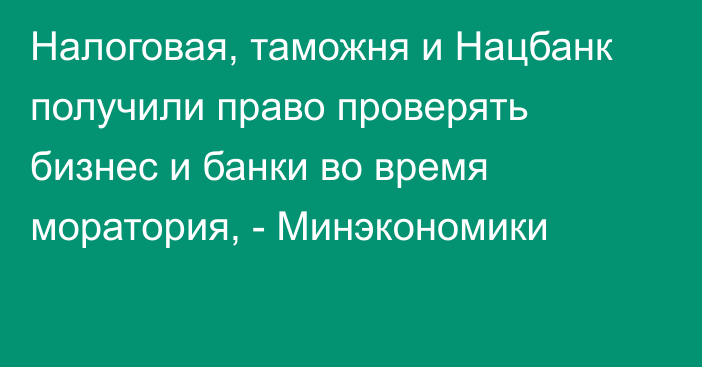 Налоговая, таможня и Нацбанк получили право проверять бизнес и банки во время моратория, - Минэкономики