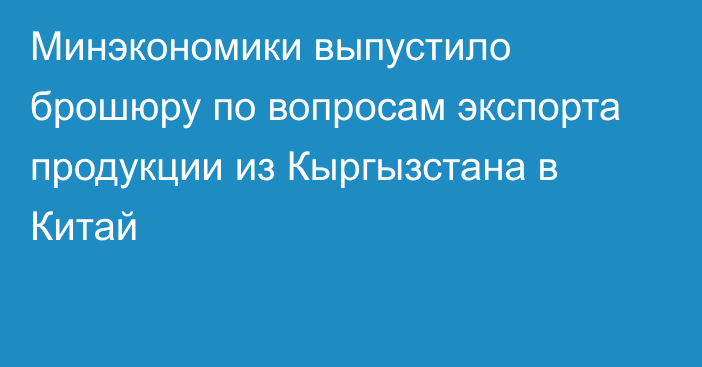 Минэкономики выпустило брошюру по вопросам экспорта продукции из Кыргызстана в Китай