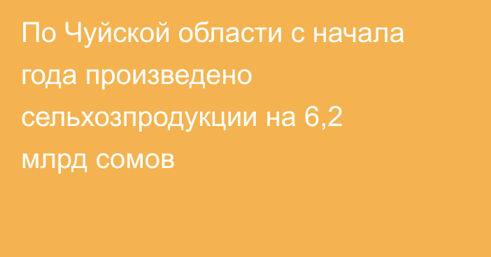 По Чуйской области с начала года произведено сельхозпродукции на 6,2 млрд сомов