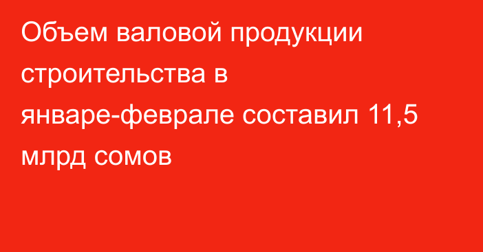 Объем валовой продукции строительства в январе-феврале составил 11,5 млрд сомов