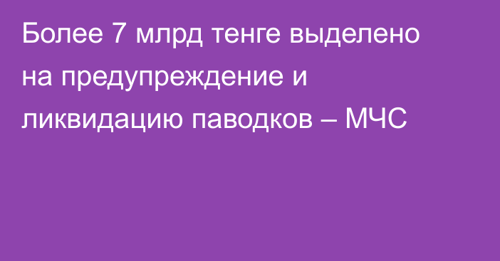 Более 7 млрд тенге выделено на предупреждение и ликвидацию паводков – МЧС