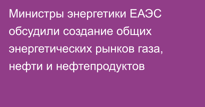 Министры энергетики ЕАЭС обсудили создание общих энергетических рынков газа, нефти и нефтепродуктов