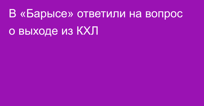 В «Барысе» ответили на вопрос о выходе из КХЛ