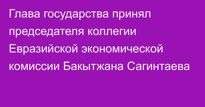 Глава государства принял председателя коллегии Евразийской экономической комиссии Бакытжана Сагинтаева