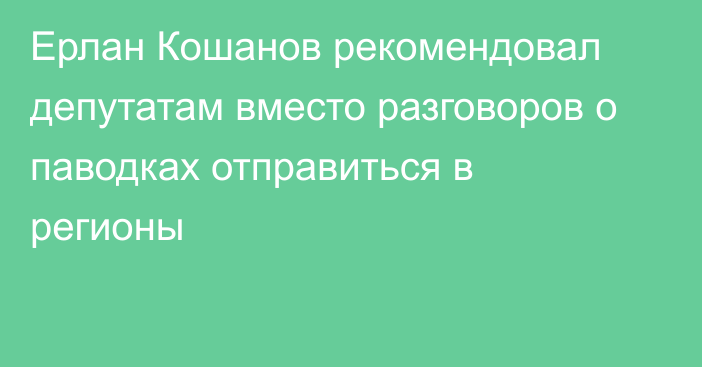 Ерлан Кошанов рекомендовал депутатам вместо разговоров о паводках отправиться в регионы