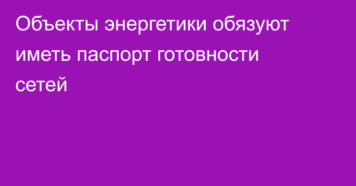 Объекты энергетики обязуют иметь паспорт готовности сетей