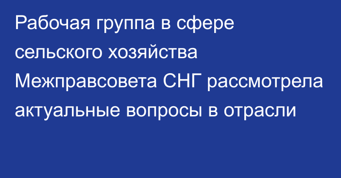 Рабочая группа в сфере сельского хозяйства Межправсовета СНГ рассмотрела актуальные вопросы в отрасли