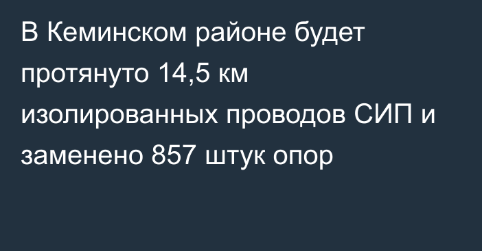 В Кеминском районе будет протянуто 14,5 км изолированных проводов СИП и заменено 857 штук опор