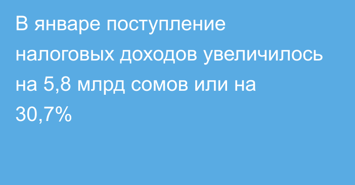 В январе поступление налоговых доходов увеличилось на 5,8 млрд сомов или на 30,7%