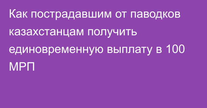 Как пострадавшим от паводков казахстанцам получить единовременную выплату в 100 МРП