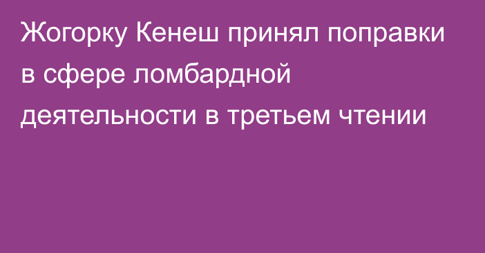 Жогорку Кенеш принял поправки в сфере ломбардной деятельности в третьем чтении