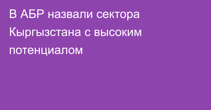 В АБР назвали сектора Кыргызстана с высоким потенциалом