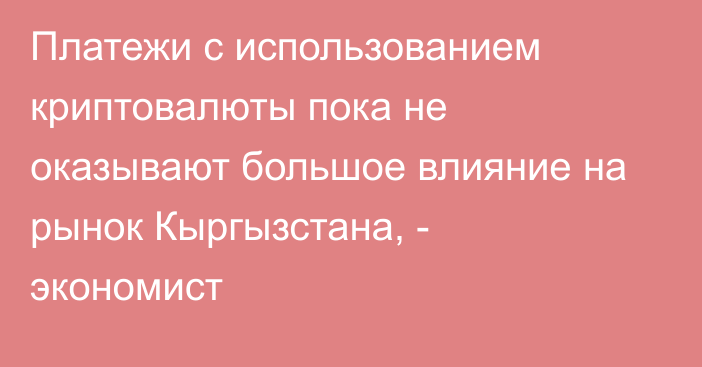 Платежи с использованием криптовалюты пока не оказывают большое влияние на рынок Кыргызстана, - экономист