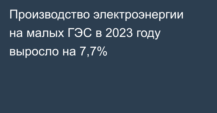 Производство электроэнергии на малых ГЭС в 2023 году выросло на 7,7%