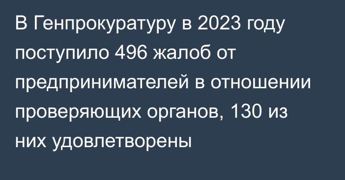 В Генпрокуратуру в 2023 году поступило 496 жалоб от предпринимателей в отношении проверяющих органов, 130 из них удовлетворены