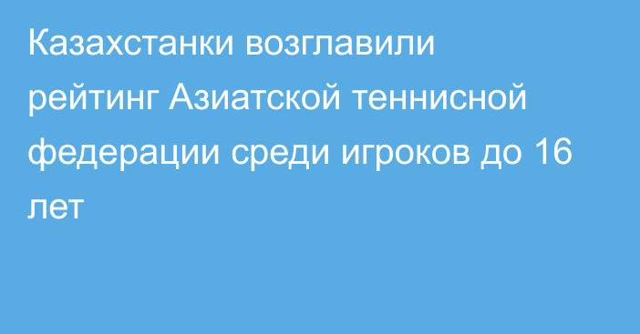 Казахстанки возглавили рейтинг Азиатской теннисной федерации среди игроков до 16 лет