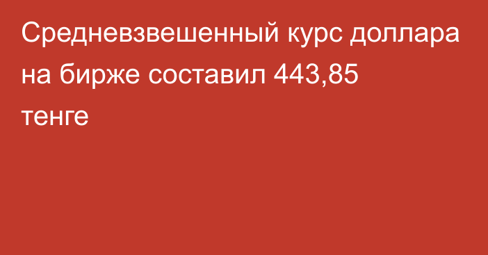 Средневзвешенный курс доллара на бирже составил 443,85 тенге