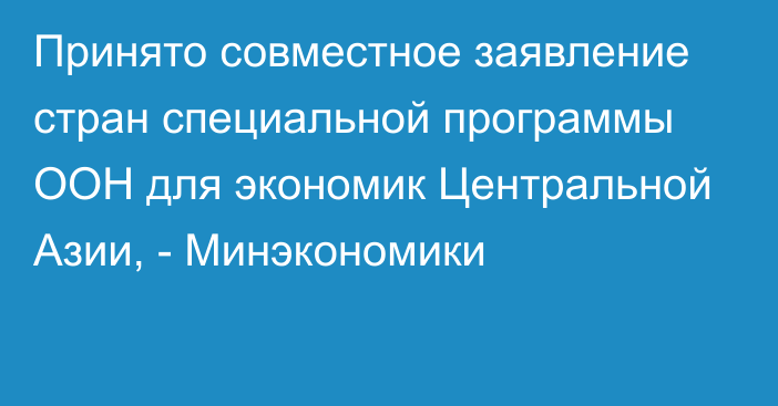 Принято совместное заявление стран специальной программы ООН для экономик Центральной Азии, - Минэкономики