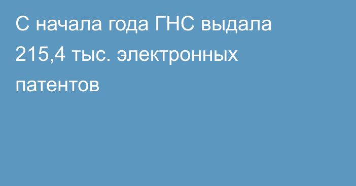 С начала года ГНС выдала 215,4 тыс. электронных патентов