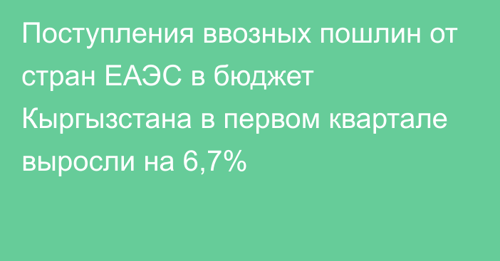 Поступления ввозных пошлин от стран ЕАЭС в бюджет Кыргызстана в первом квартале выросли на 6,7%