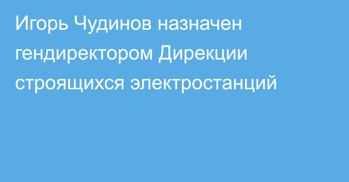 Игорь Чудинов назначен гендиректором Дирекции строящихся электростанций