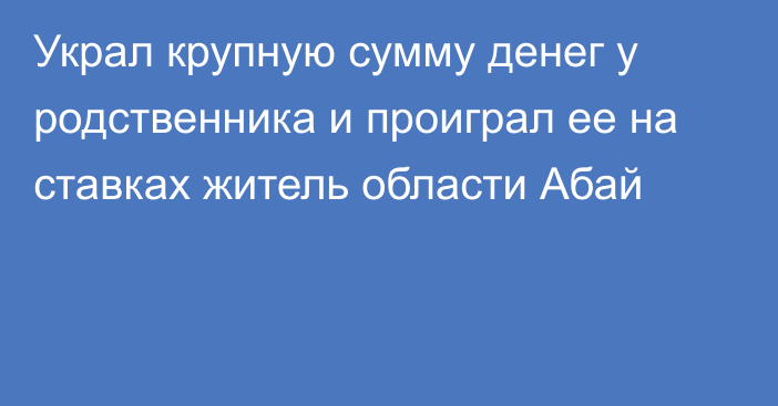 Украл крупную сумму денег у родственника и проиграл ее на ставках житель области Абай