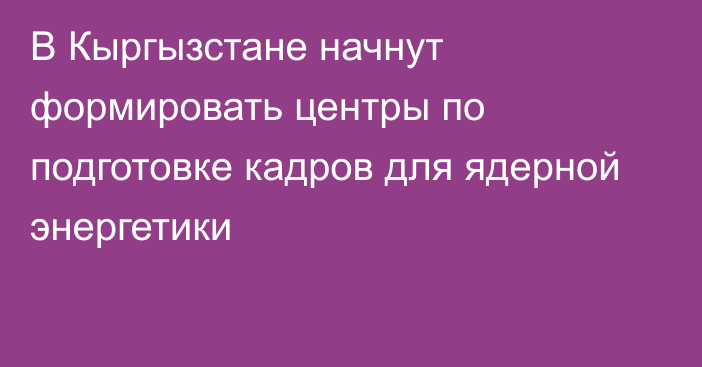 В Кыргызстане начнут формировать центры по подготовке кадров для ядерной энергетики