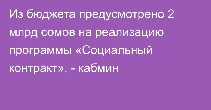 Из бюджета предусмотрено 2 млрд сомов на реализацию программы «Социальный контракт», -  кабмин