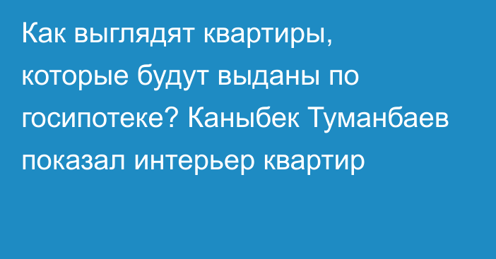 Как выглядят квартиры, которые будут выданы по госипотеке? Каныбек Туманбаев показал интерьер квартир