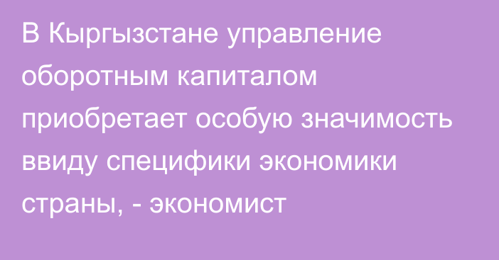 В Кыргызстане управление оборотным капиталом приобретает особую значимость ввиду специфики экономики страны, - экономист