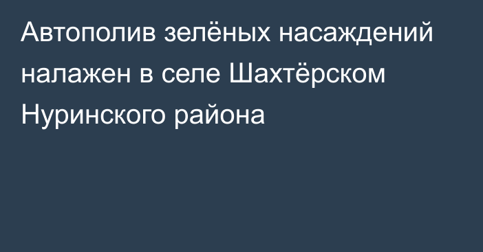 Автополив зелёных насаждений налажен в селе Шахтёрском Нуринского района