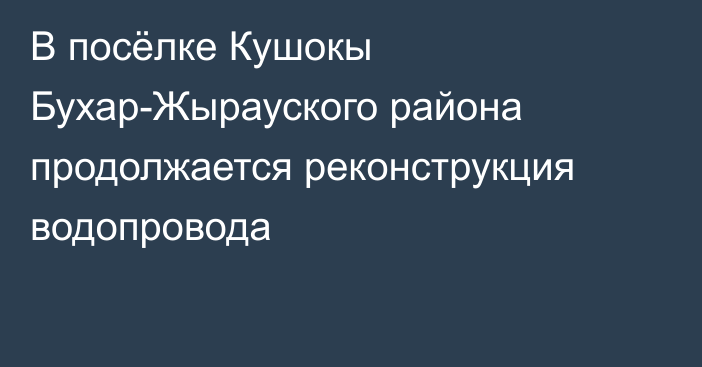 В посёлке Кушокы Бухар-Жырауского района продолжается реконструкция водопровода