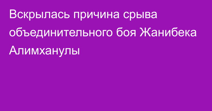 Вскрылась причина срыва объединительного боя Жанибека Алимханулы