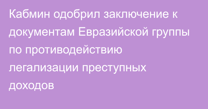 Кабмин одобрил заключение к документам Евразийской группы по противодействию легализации преступных доходов