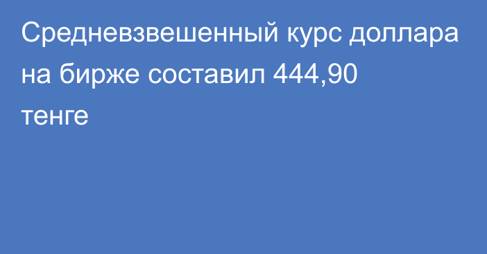 Средневзвешенный курс доллара на бирже составил 444,90 тенге