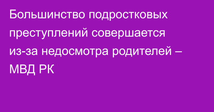 Большинство подростковых преступлений совершается из-за недосмотра родителей – МВД РК