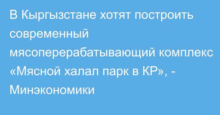 В Кыргызстане хотят построить современный мясоперерабатывающий комплекс «Мясной халал парк в КР», - Минэкономики 