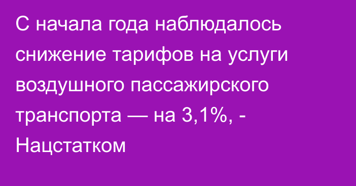 С начала года наблюдалось снижение тарифов на услуги воздушного пассажирского транспорта — на 3,1%, - Нацстатком