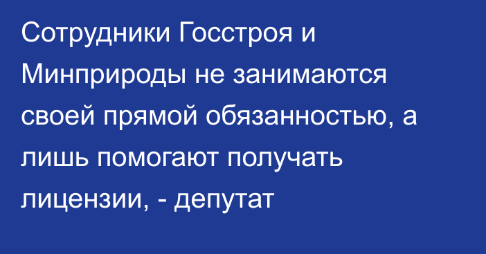 Сотрудники Госстроя и Минприроды не занимаются своей прямой обязанностью, а лишь помогают получать лицензии, - депутат