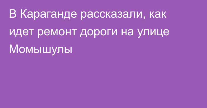 В Караганде рассказали, как идет ремонт дороги на улице Момышулы