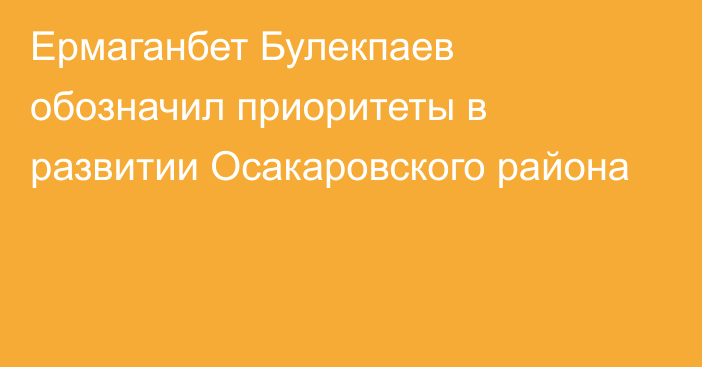 Ермаганбет Булекпаев обозначил приоритеты в развитии Осакаровского района