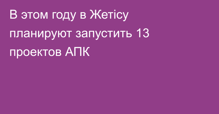 В этом году в Жетісу планируют запустить 13 проектов АПК