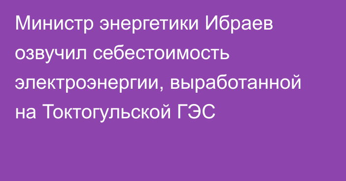 Министр энергетики Ибраев озвучил себестоимость электроэнергии, выработанной на Токтогульской ГЭС